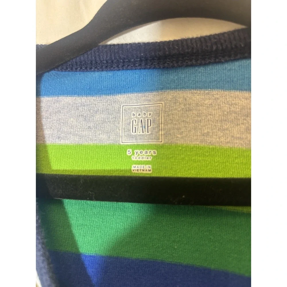 Gap Kids Boys T-Shirt size‎ 5 Long Sleeve Shirt Green Yellow White Stripes W49